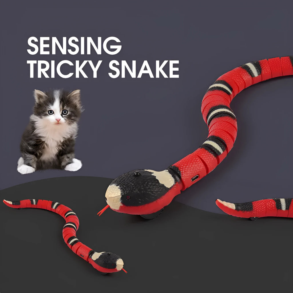 Automatic smart sensing snake cat toy with segmented body for realistic slithering movement