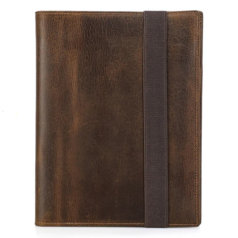 Brown Crazy Horse leather A5 notebook protective sleeve, square socket-type design