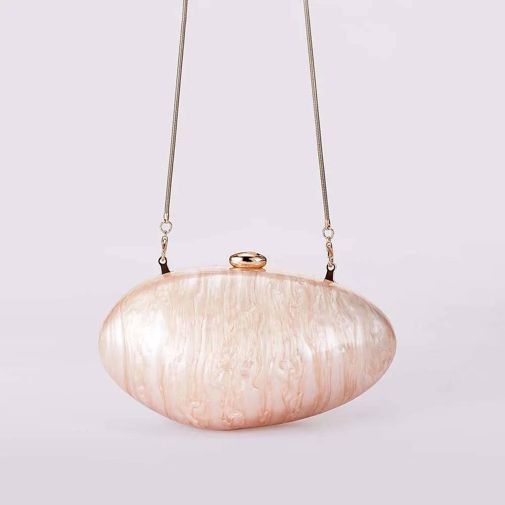 Acrylic oval crossbody bag with chain strap in solid colour, cotton lining, 21.5x12.5x9cm size