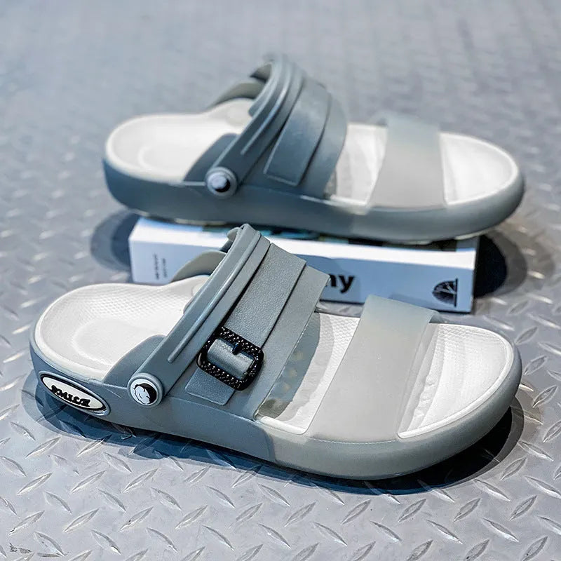 Flat wading breathable soft bottom hole shoes in blue gray EVA with non-slip sole