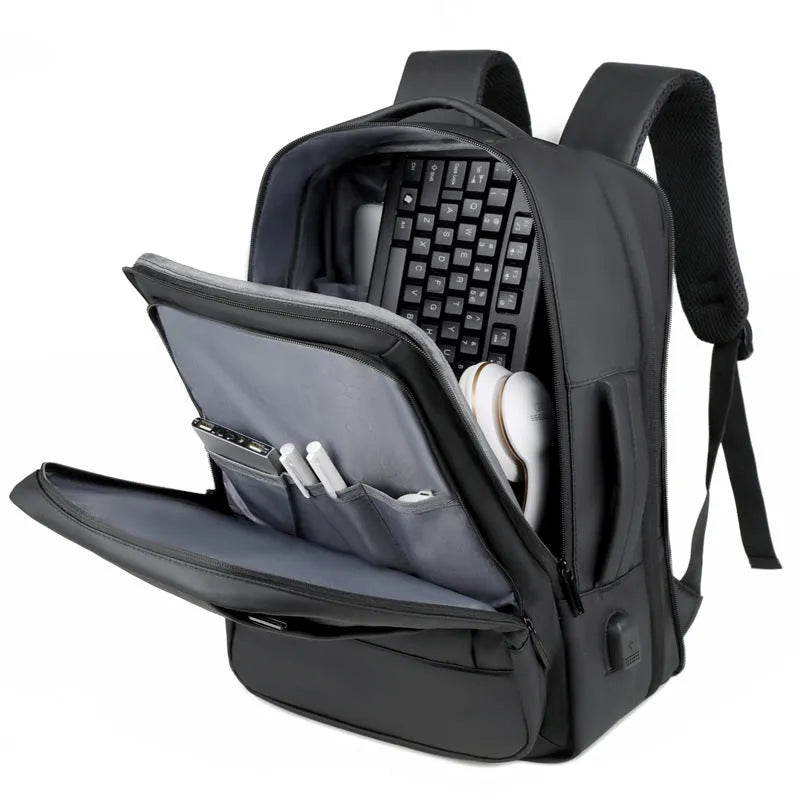 Waterproof Oxford cloth business backpack with curved shoulder straps in black or grey