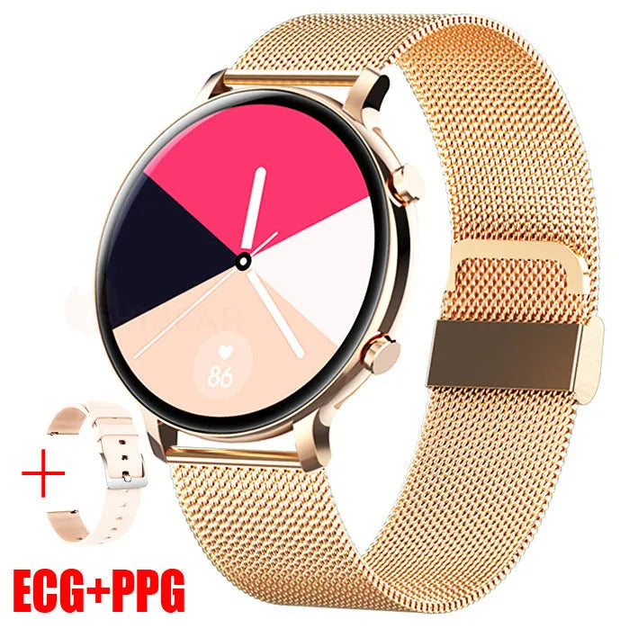 Bluetooth call smartwatch with stainless steel strap showing heart rate monitoring display
