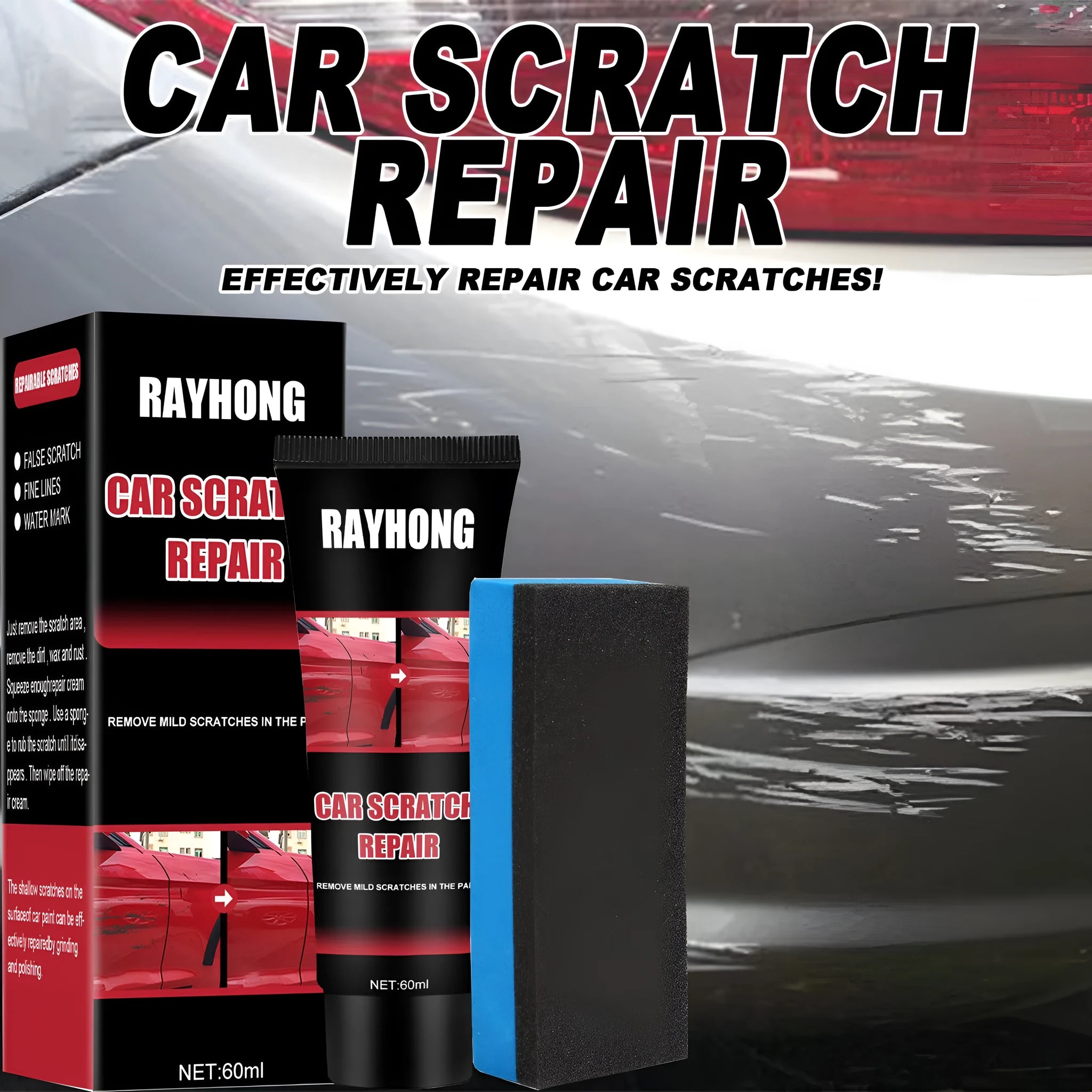 60ml car scratch repair wax set with applicator cloth for paint surface maintenance