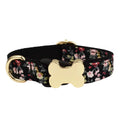 Flat nylon dog collar with printed grid pattern and bone-shaped buckle