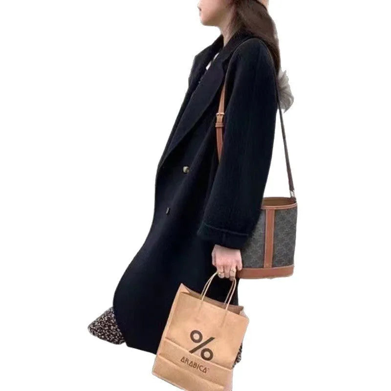 Women's High-Grade Woolen Coat Long Sleeve Conventional Sleeve Coat Black Apricot Camel Size S M L XL 2XL for Everyday Wear
