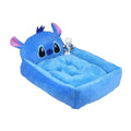 Cartoon-style plush pet sofa bed for small dogs and cats in blue colour, showcasing raised edges and non-slip bottom.