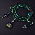 Natural green agate 108 bead bracelet in thangka style with certificate