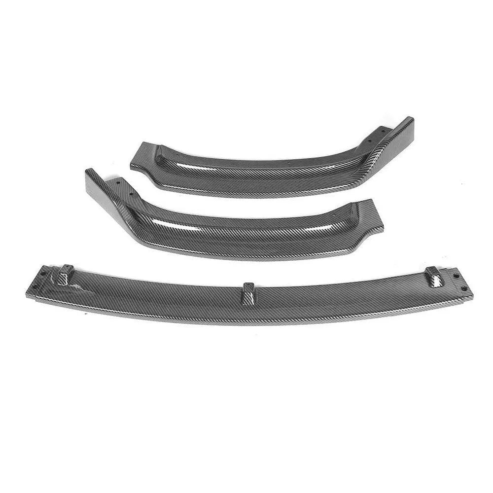 Gloss black polypropylene front bumper lip spoiler for BMW F30 F35 3 Series, shown from a front angle.