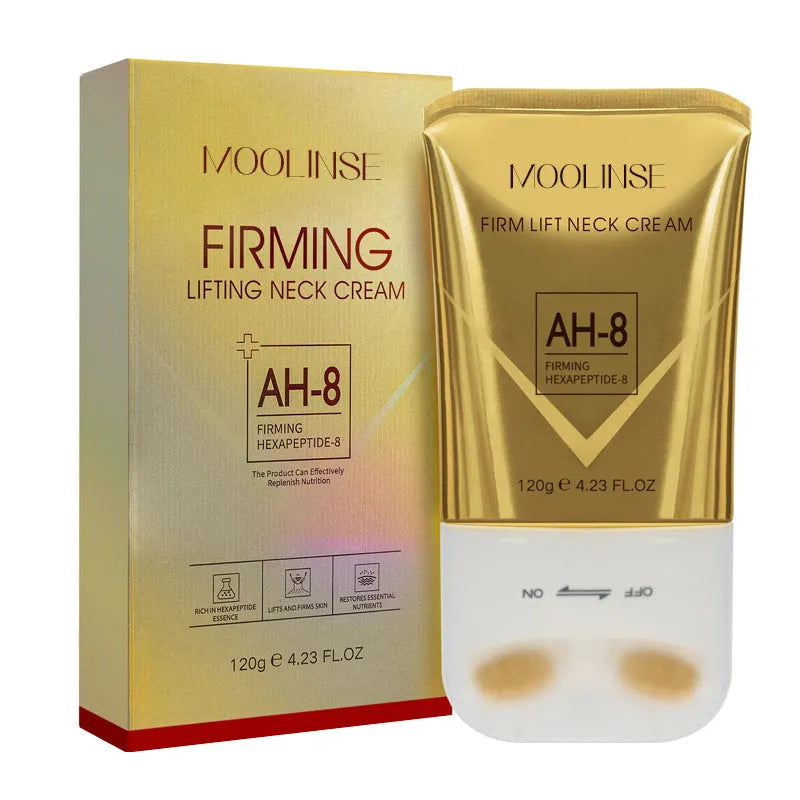 Neck moisturising cream jar with beauty massage roller for dry skin application