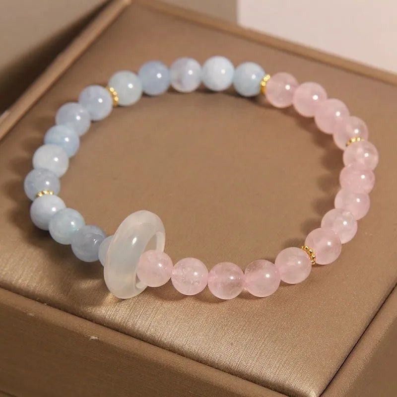 Women's aquamarine crystal bracelet with geometric round beads in eight colour options
