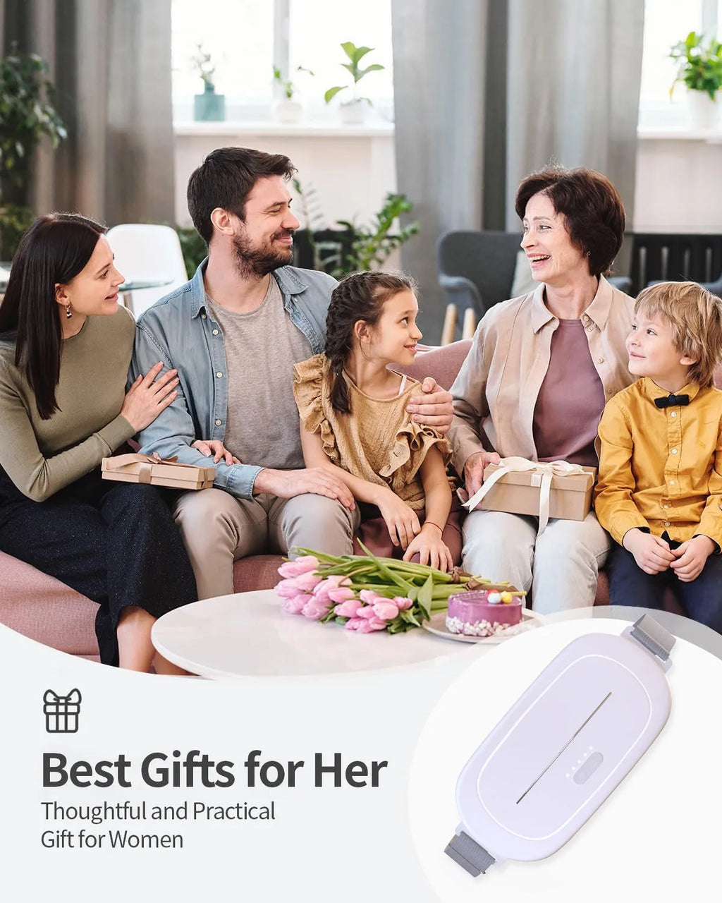 White uterine warming device sitting on its wireless charging base.