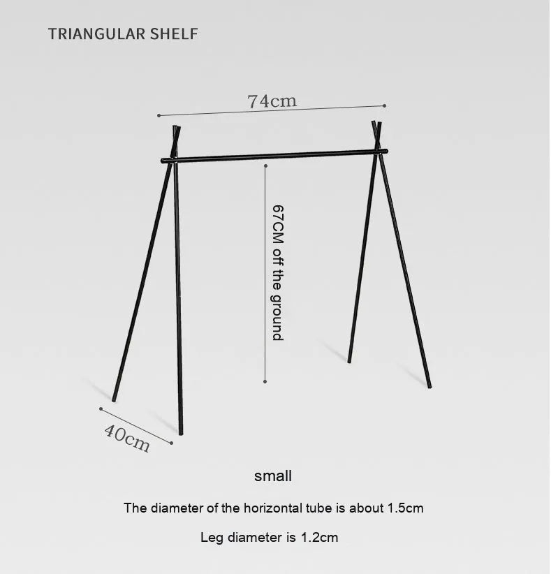 Aluminium alloy triangle folding clothes drying rack with multiple hooks for camping
