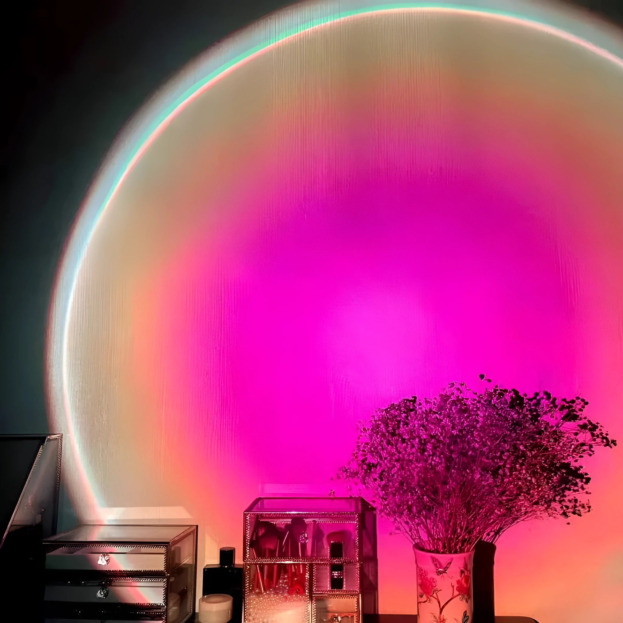 USB rechargeable rainbow sunset projection lamp with push button control