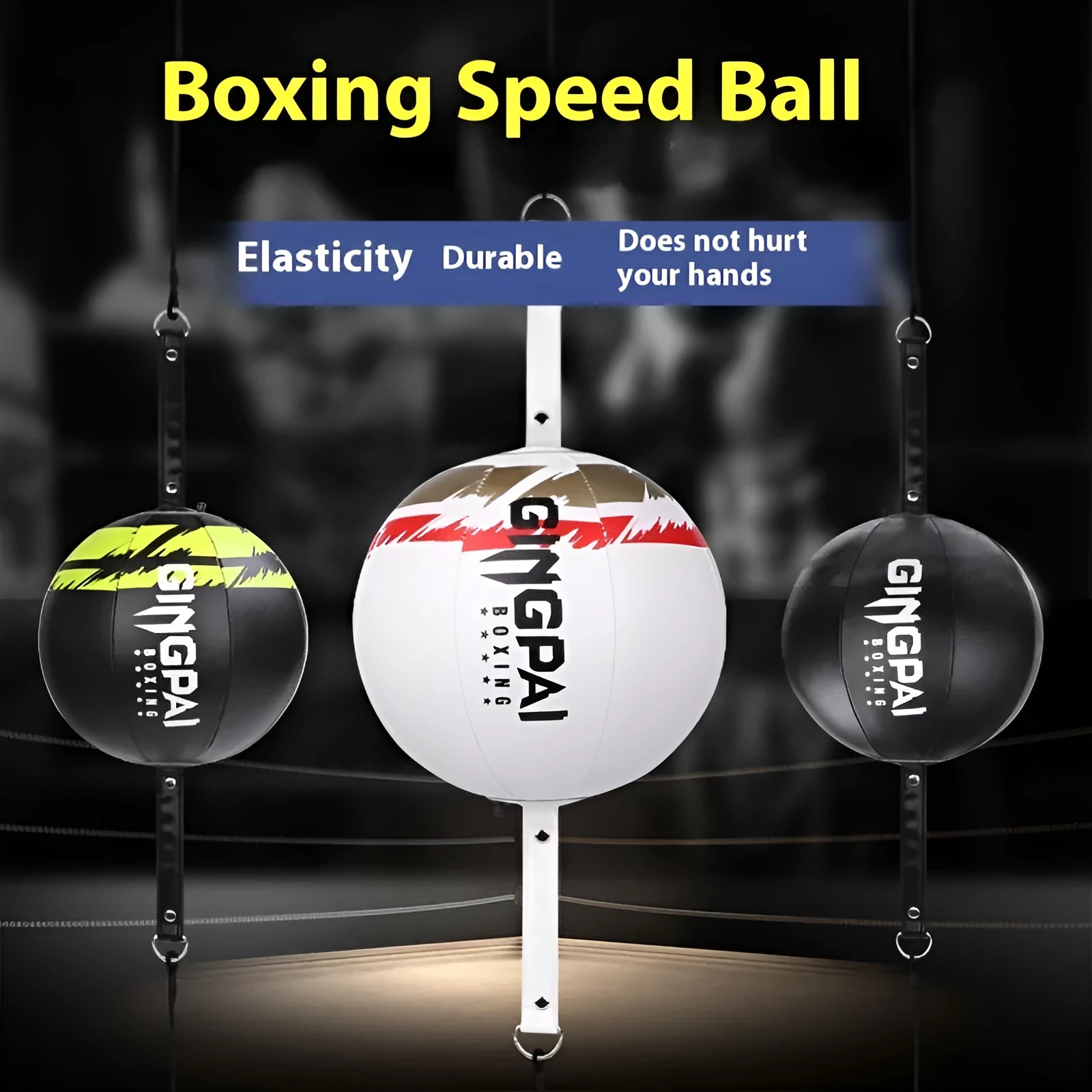 Hanging boxing speed ball in black, green and black, or white colours for reaction training