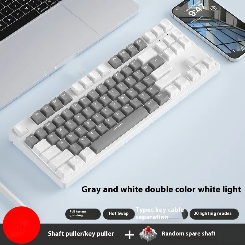 87-key wired mechanical keyboard with hot-swappable switches in two-tone colour option