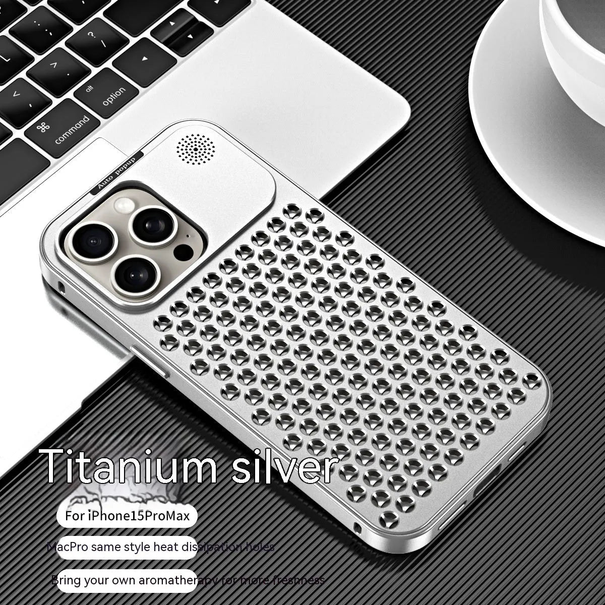 Aluminum alloy spring fastener aromatherapy phone case for Apple iPhone with frosted finish and magnetic suction