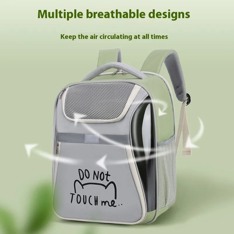 Expandable outdoor pet bag cat backpack portable carrier PVC Oxford contrast colour beige extended