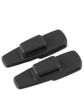 Black ABS plastic car seatbelt stopper clips preventing automatic retraction