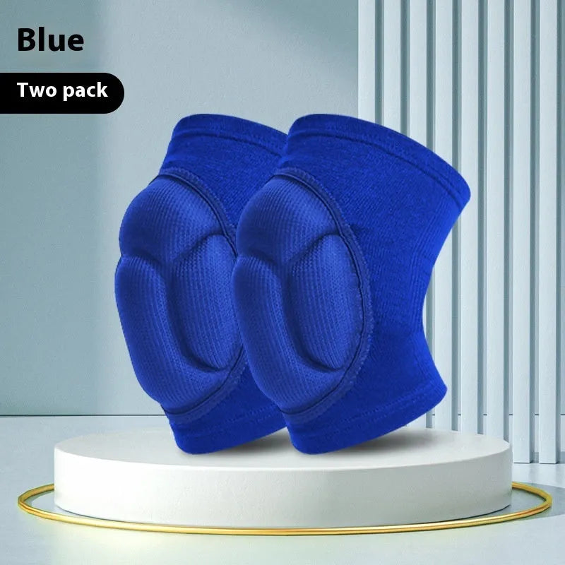 Black and blue thick sponge dance knee pads with polyester construction for sports protection