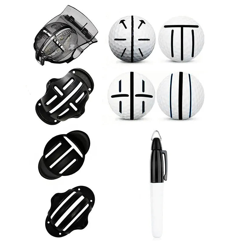 Golf putting alignment tool set with plastic scribers and drawing pens for practice