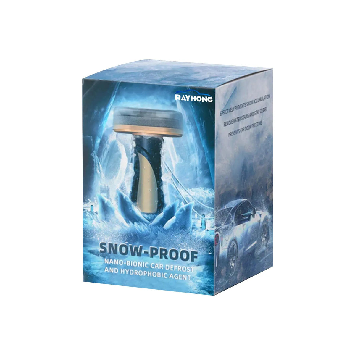 Car snow brush with hydrophobic nano coating, white PE brush measuring 5x9x14 cm.