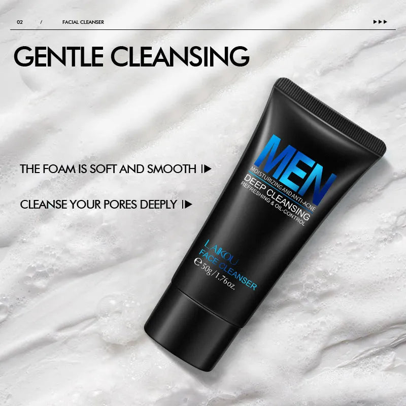 Men's foaming facial scrub cleanser 50g tube with moisturising formula