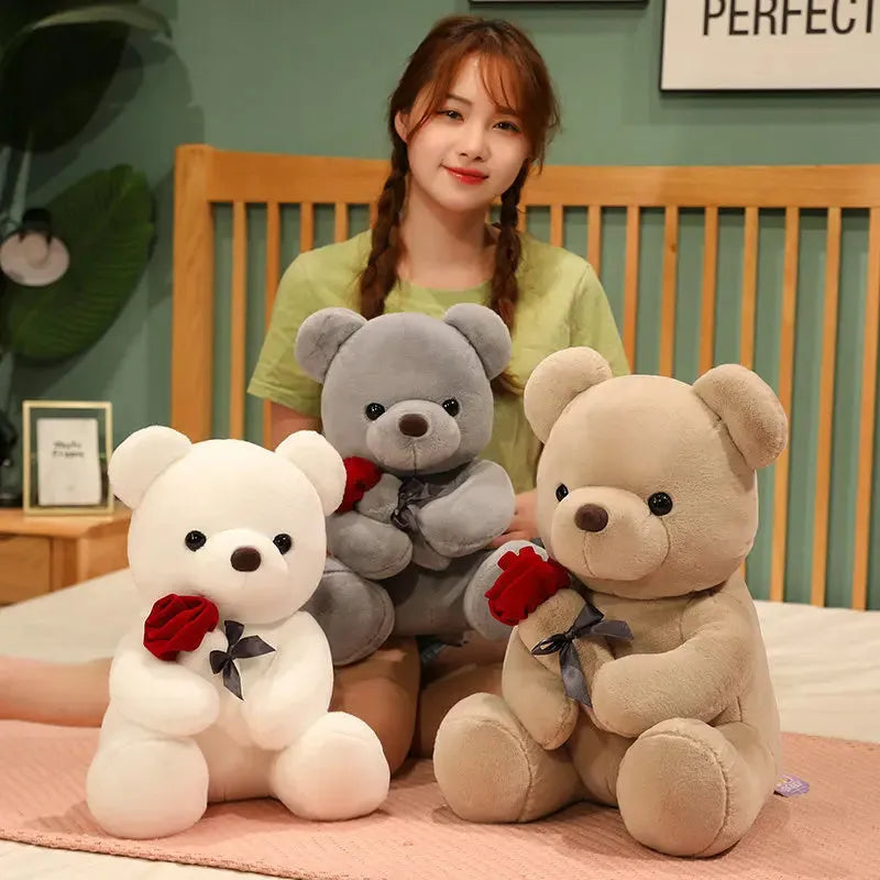Brown teddy bear plush pillow doll with PP cotton filling and short plush exterior