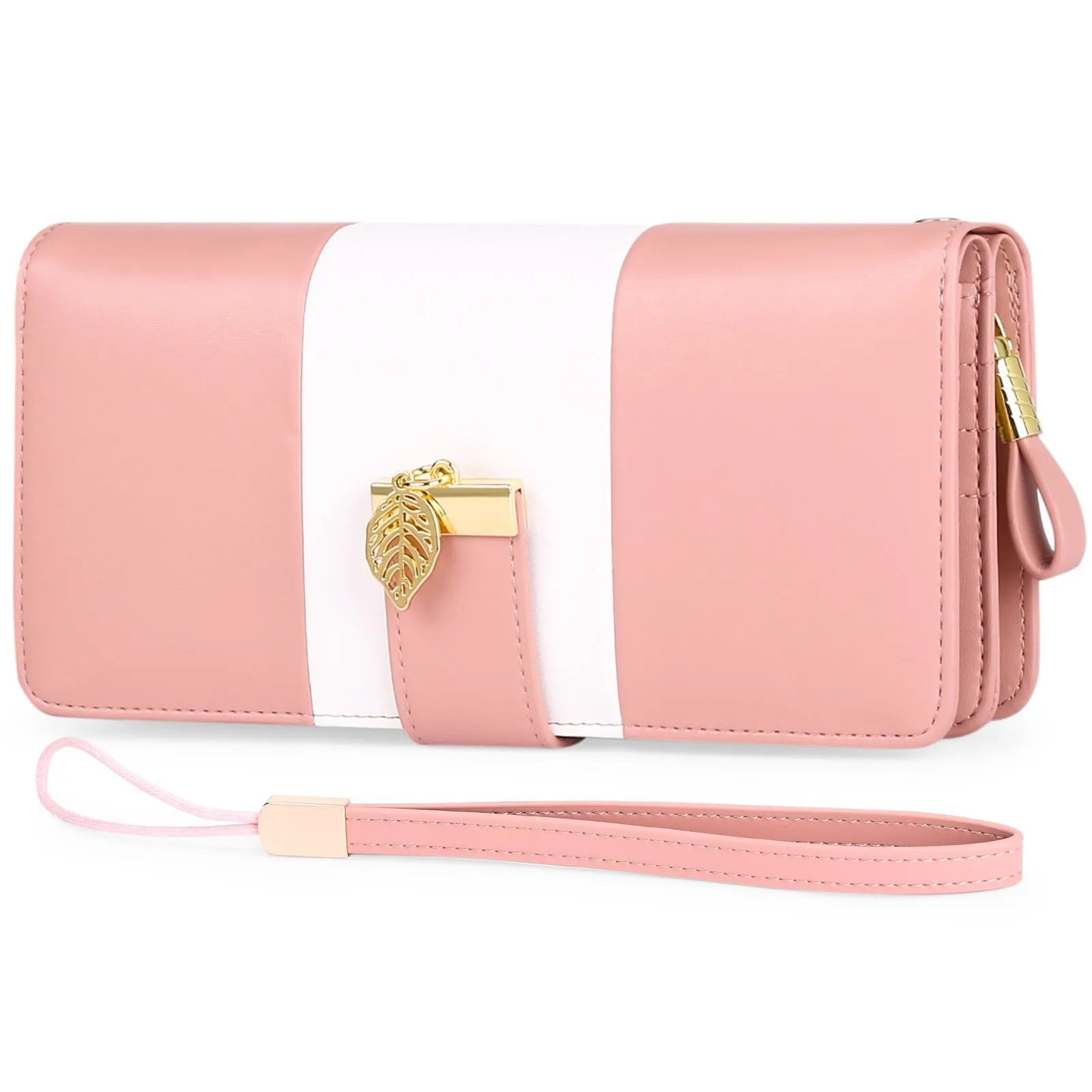 Black PU leather anti-theft clutch bag with a lock clasp and an integrated fold wallet inside.