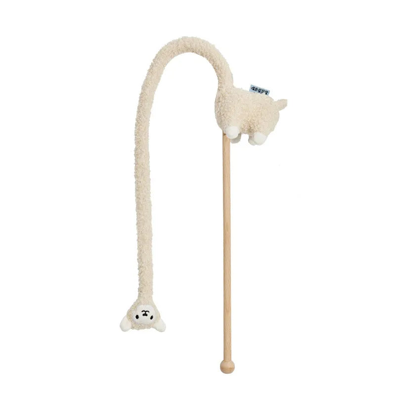 Plush alpaca cat teaser toy with sound feature, soft material, for interactive play