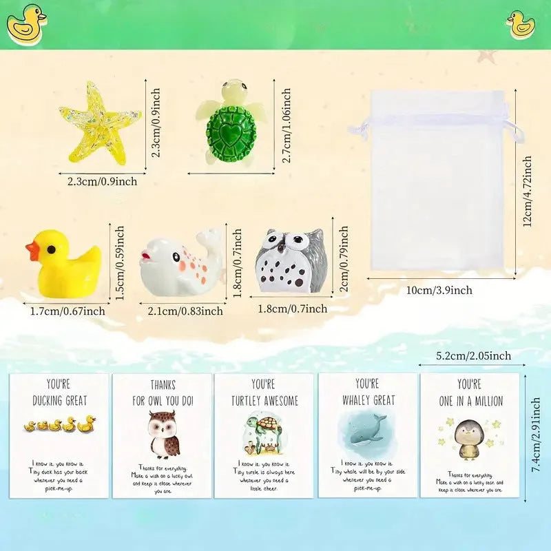 Set of pun inspirational resin greeting cards showing multiple memo cards with humorous designs