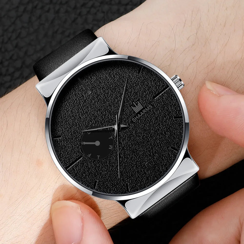 New Simple Trendy Men Earth Watch with 40mm stainless steel case and brown PU leather strap