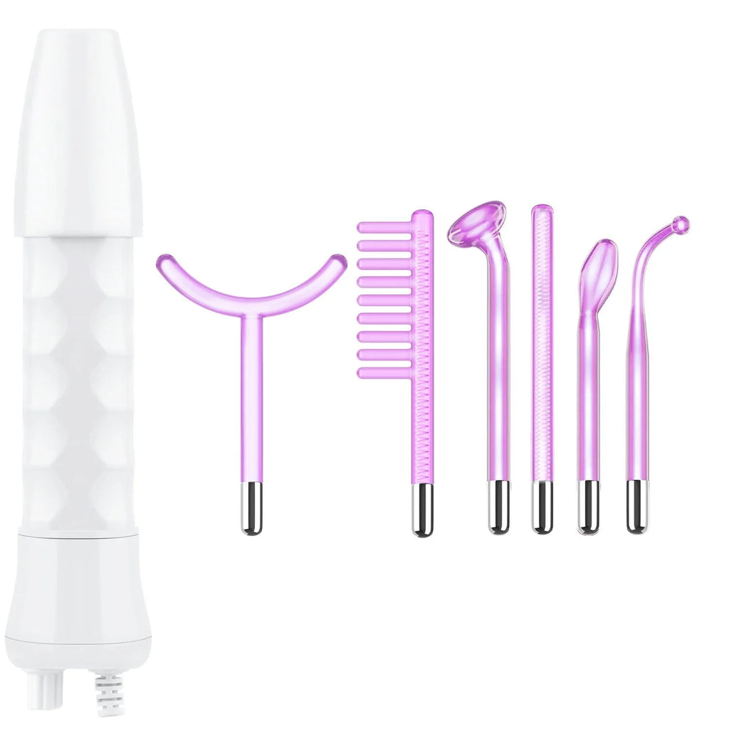 Purple high-frequency electrotherapy beauty instrument with six accessory heads for commercial facial treatments