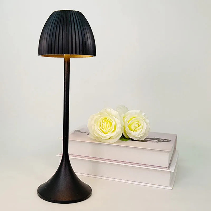 Small modern night lamp with dimming feature in black or white thin round bottom design