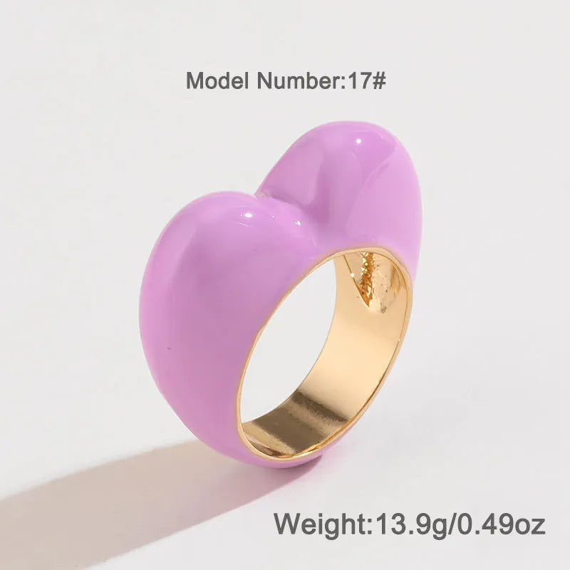 Three-dimensional enamel heart-shaped ring in multiple colours with love theme design