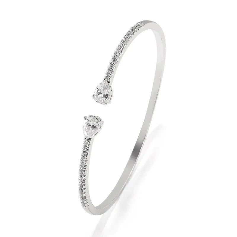 Personalised multi-zircon copper bracelet with inlaid stones in simple minimalist style