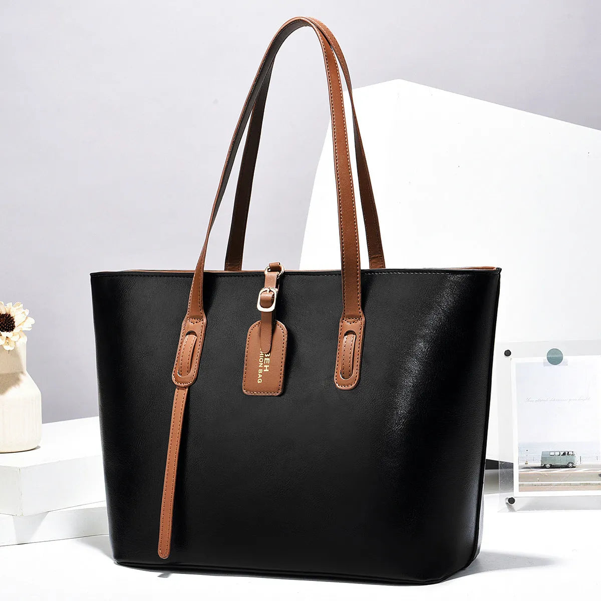 PU leather pattern shoulder messenger bag, 32x13x27cm bucket bag with zip pockets and six colour options