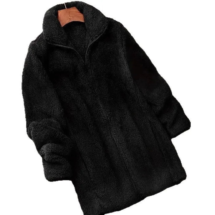Double-sided velvet fleece jacket in black, navy blue, or khaki