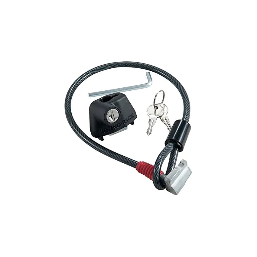 Plastic-sheathed steel cable lock for roof platform security, shown in 1200mm and 600mm length options.
