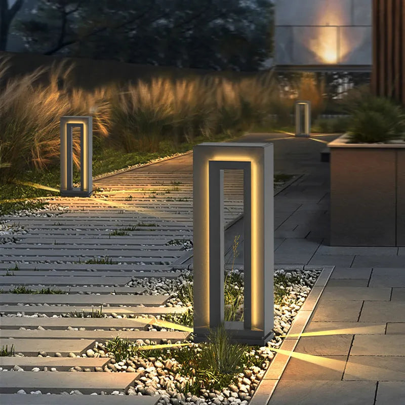 Geometric abstract art outdoor garden landscape lamp in stainless steel and acrylic construction