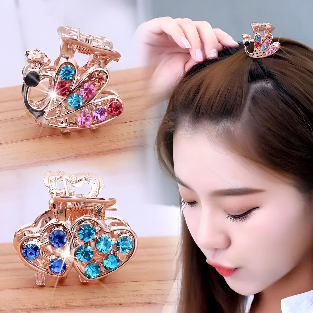 Set of five alloy butterfly clasp hairpins with electroplated finish in assorted colours
