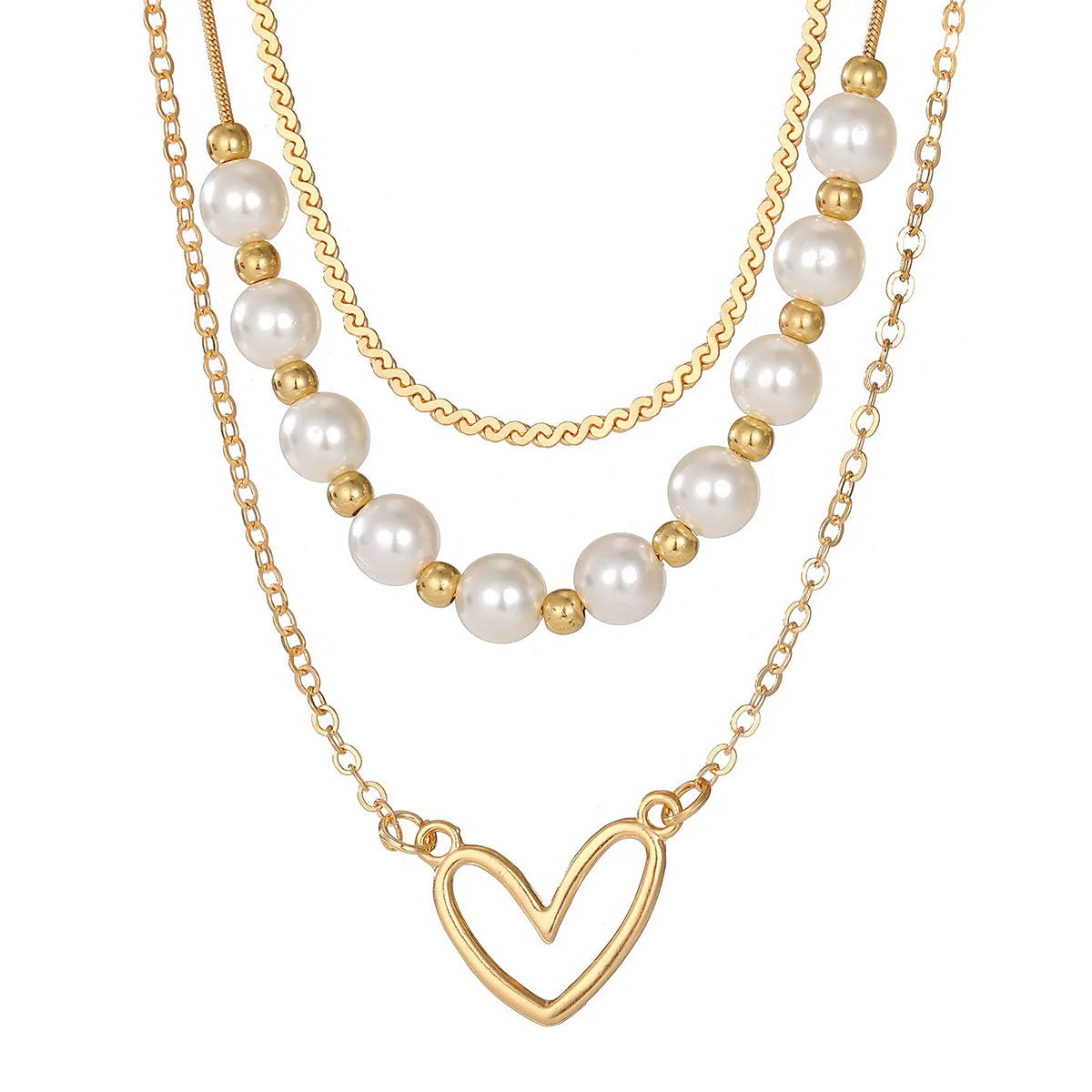 Gold electroplated vintage necklace with heart-shaped pendant on an adjustable pearl-style chain.
