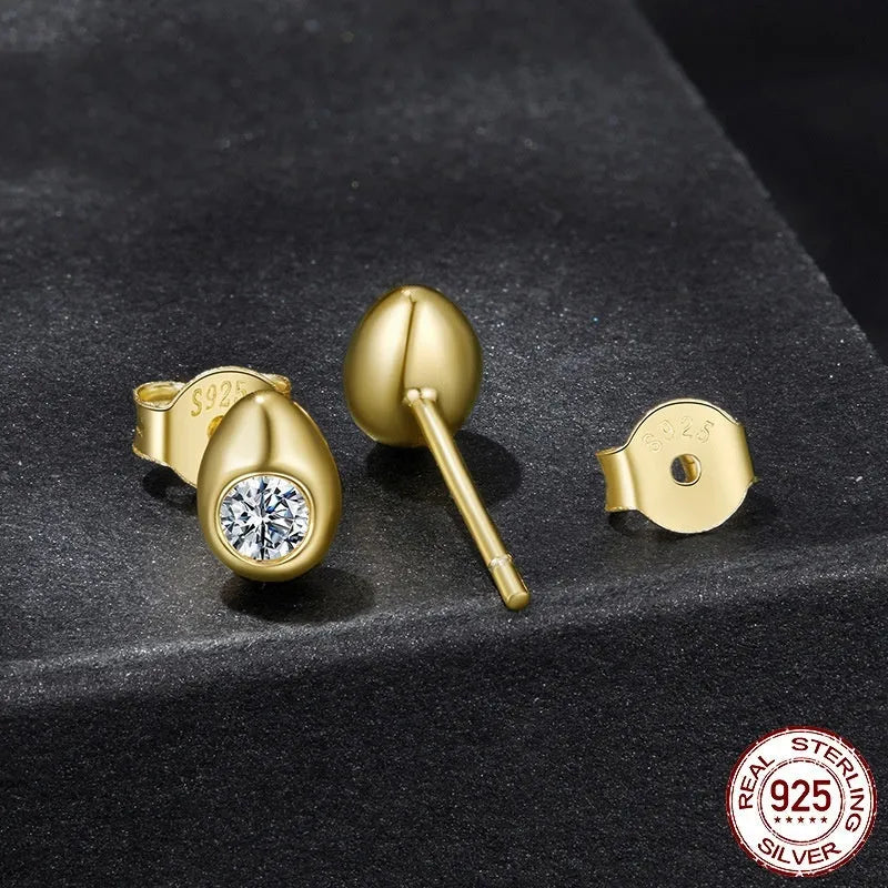 Water drop moissanite stud earrings in S925 sterling silver with advanced texture