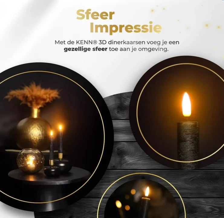 Four black 3D flame LED taper candles with realistic flickering effect