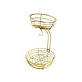 Black wrought iron double-layer fruit basket with two storage tiers for organising fruits and vegetables