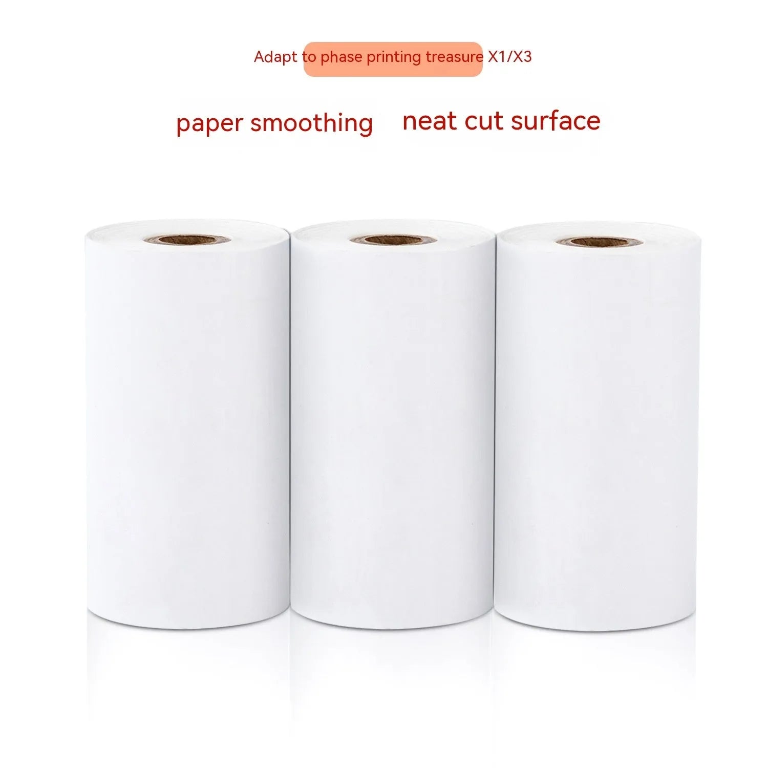 Three rolls of 57mm by 30mm thermal paper in an open box.