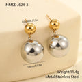 Women's stainless steel colour-block ear studs with round bead geometric design