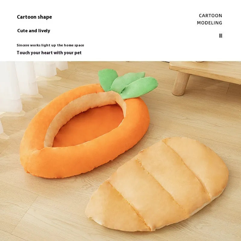 Cartoon carrot print double-sided dog mattress in cloth material