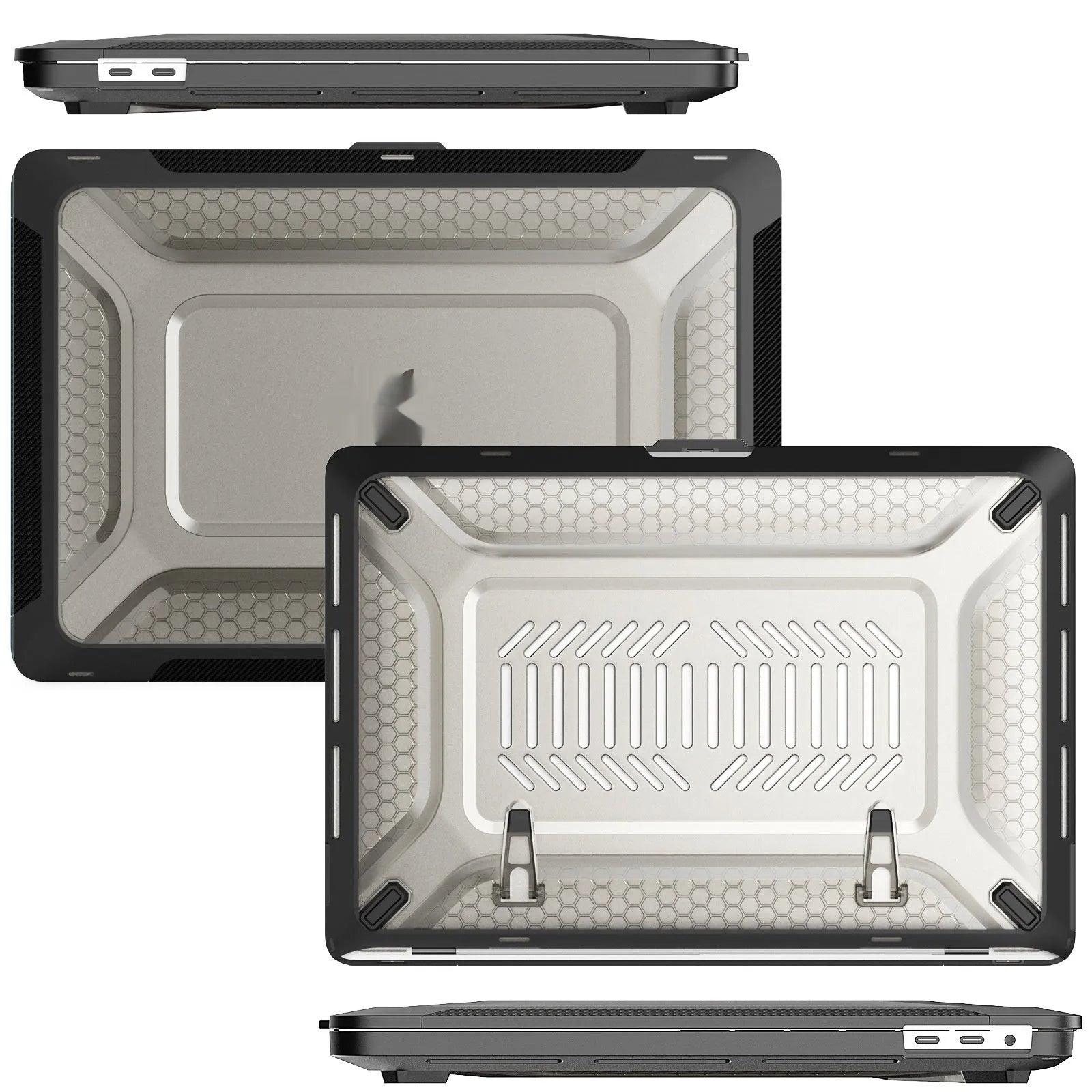 MacBook protective hard shell case in cool black, starry sky grey, elegant apricot, and sapphire blue colours for Air and Pro models.