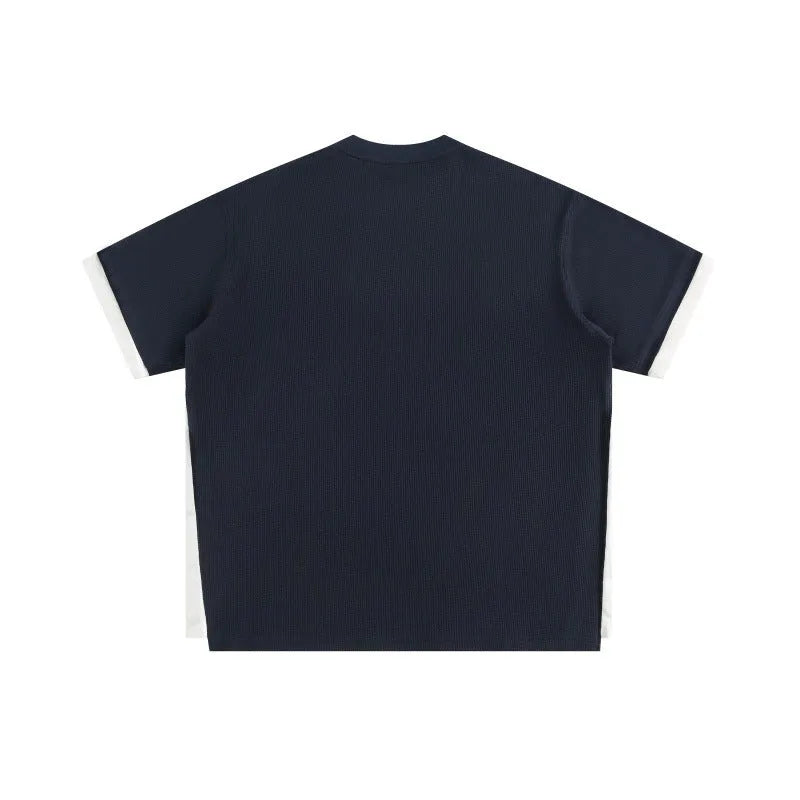 Retro alphabet embroidered loose waffle short-sleeved T-shirt in polyester fibre
