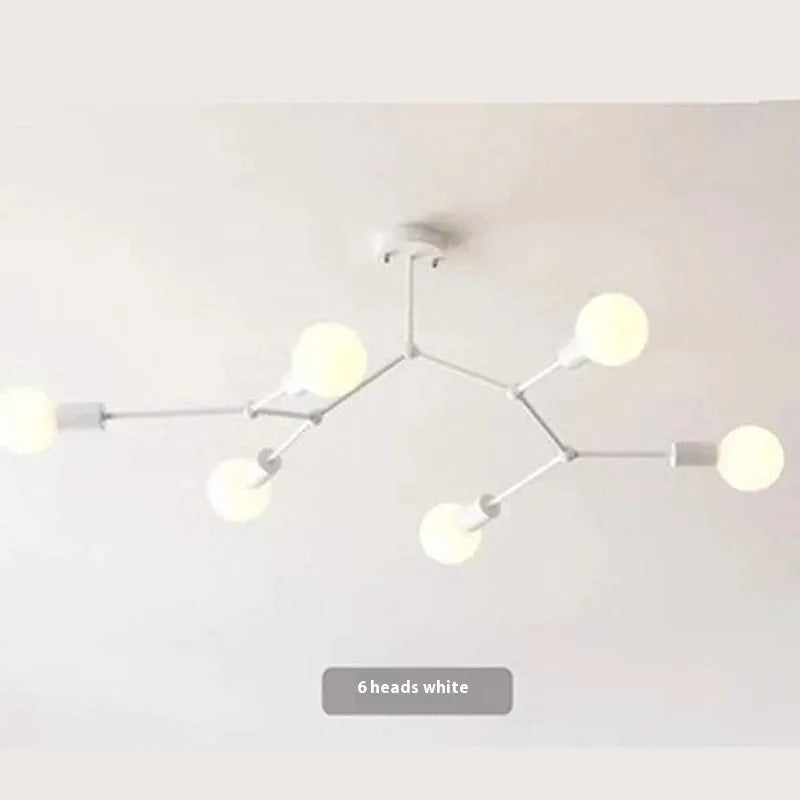 Iron ceiling light fixture in Nordic style with multiple arms, available in black or white.
